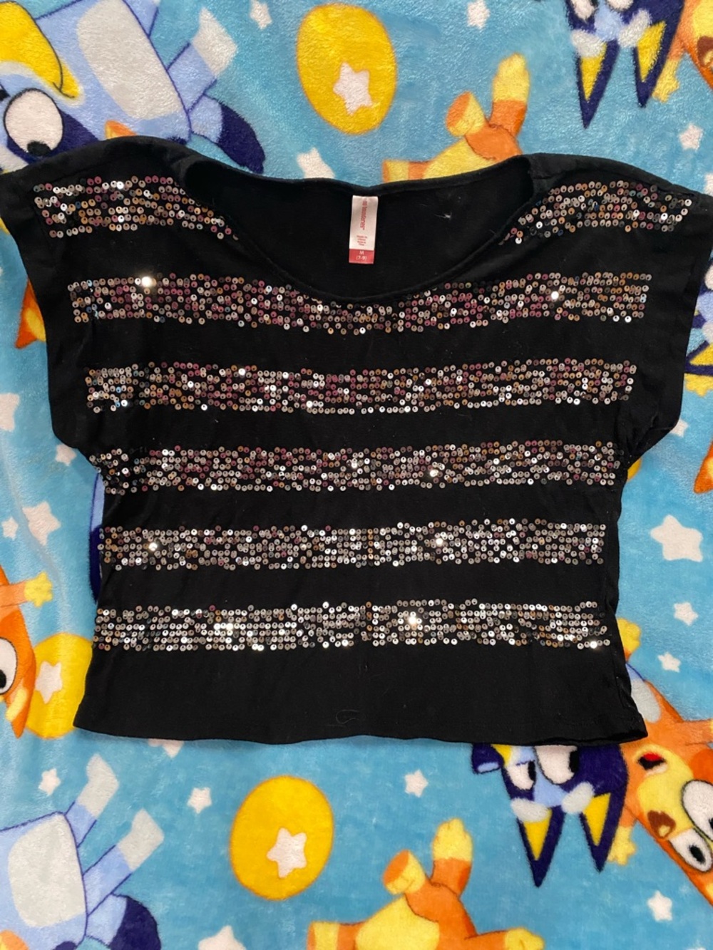 No Boundaries Black Sequin Striped Crop Top